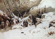 Karl Blechen Alpine Pass in Winter with Monks oil painting